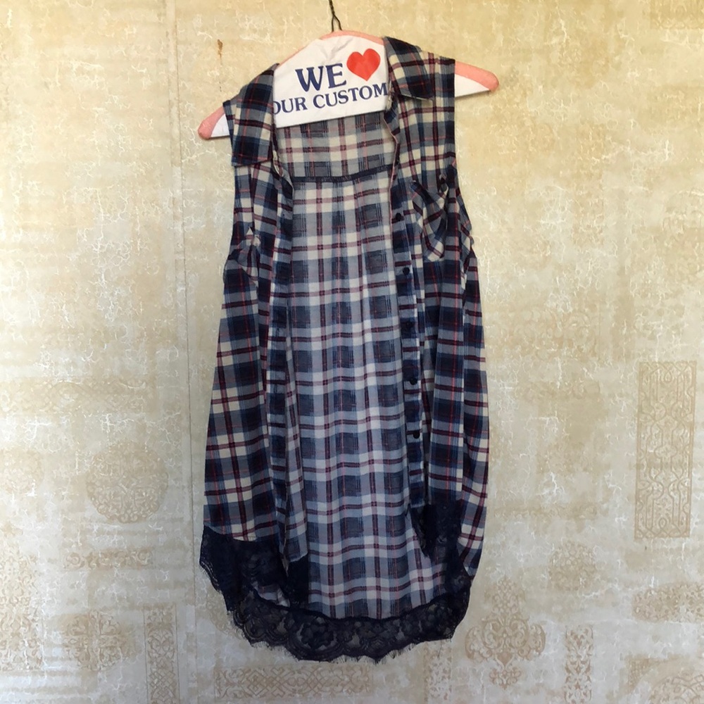 Plaid button up tank top
